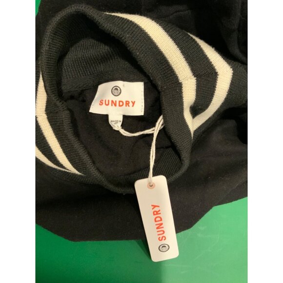 Sundry Black Sweatshirt W/ White Striped Neckline & cuffs, Size 1 (Small), NWT! - Picture 5 of 5